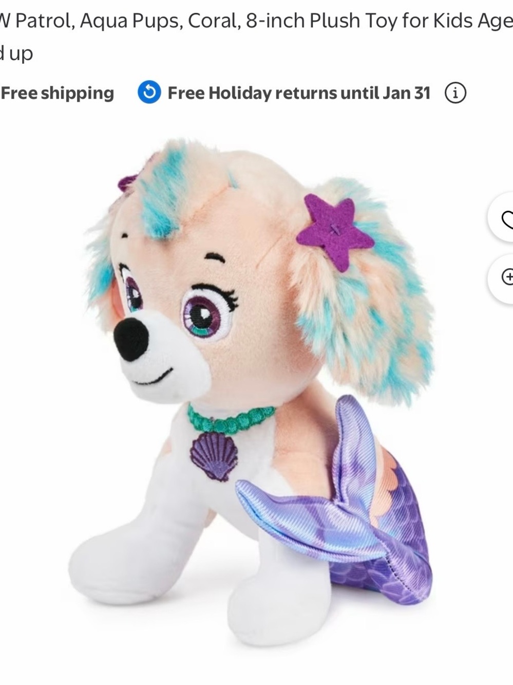 Paw Patrol Aqua Pups Coral Plush Mermaid Pup - Pink and Teal